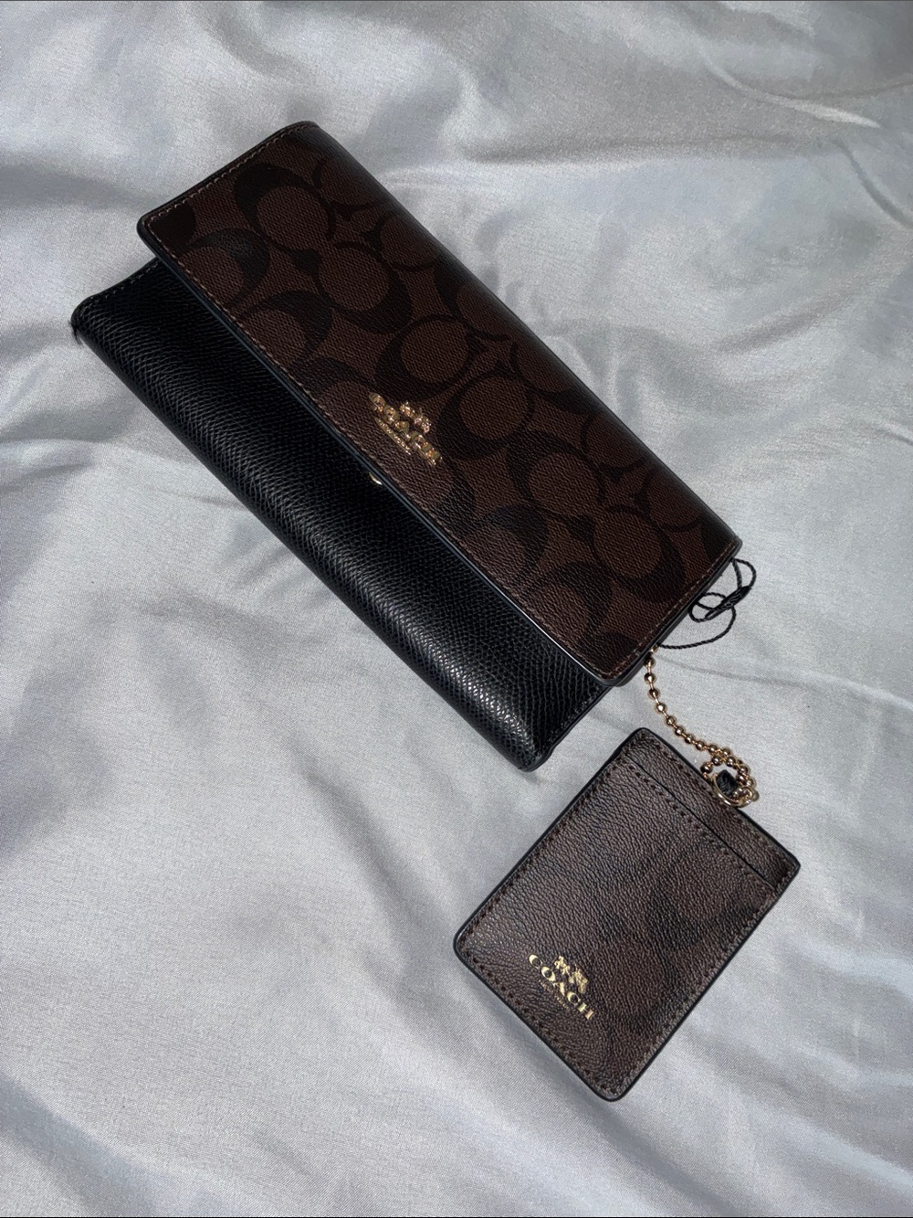 Coach Signature Brown and Black Continental Wallet with Card Holder